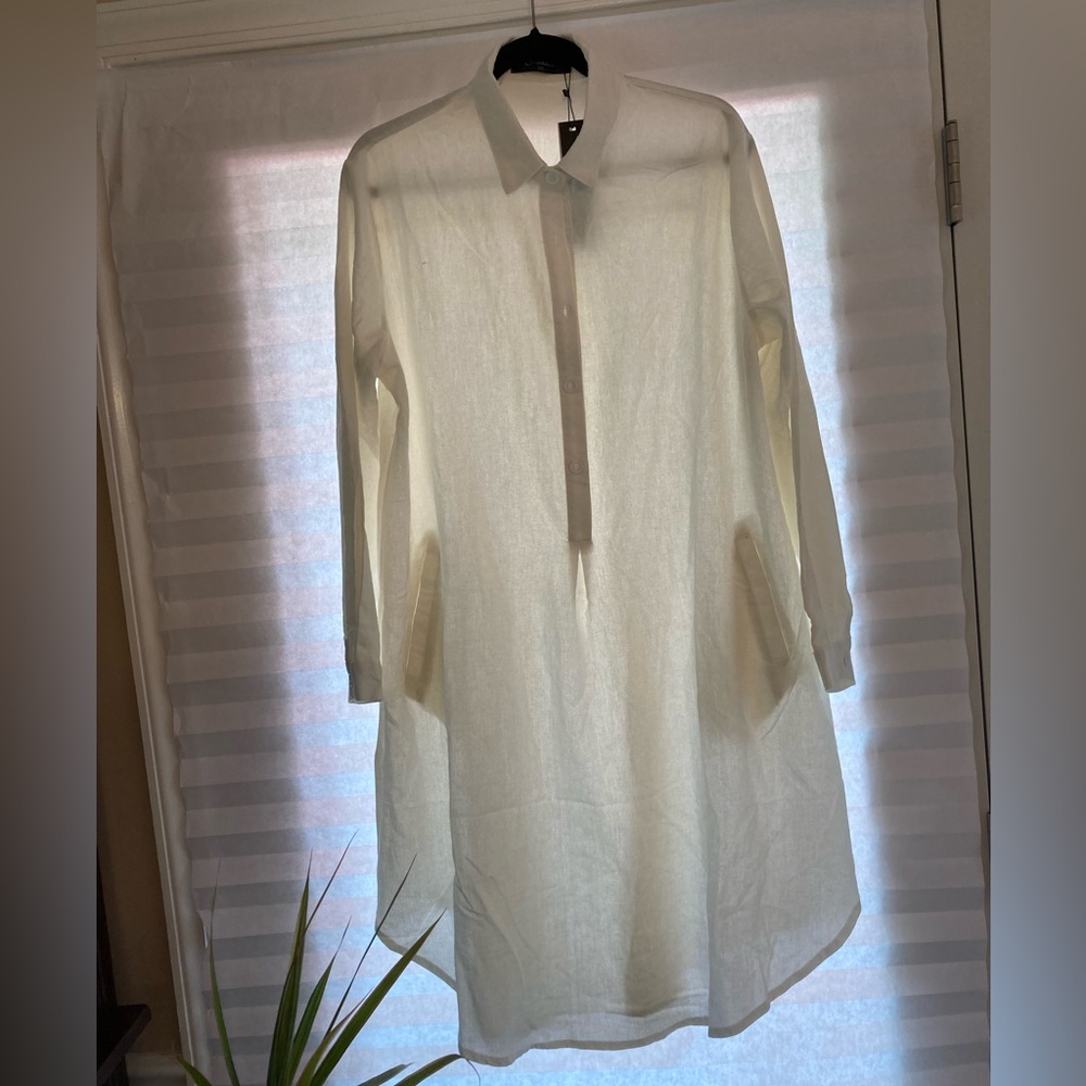 Off-White Linen Mini Shirt Dress
